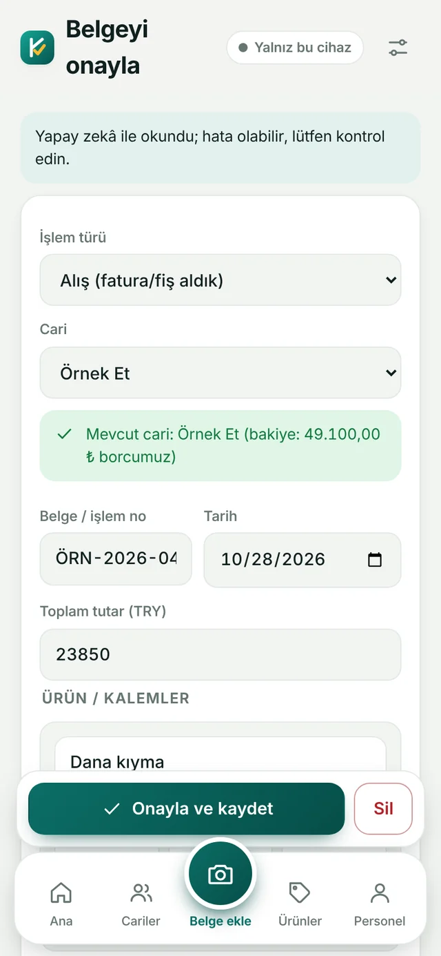 Belge onay ekranı